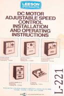 Leeson Speedmaster, DC Motor Speed Control, Operations and Parts Manual 1985